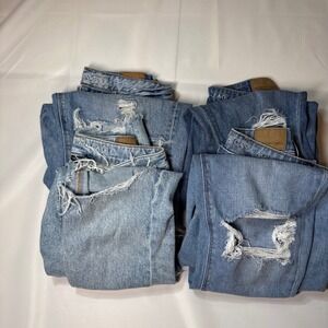American Eagle Mom Jean Sz 2 Blue Distressed Ripped High Waisted Bundle Lot of 4